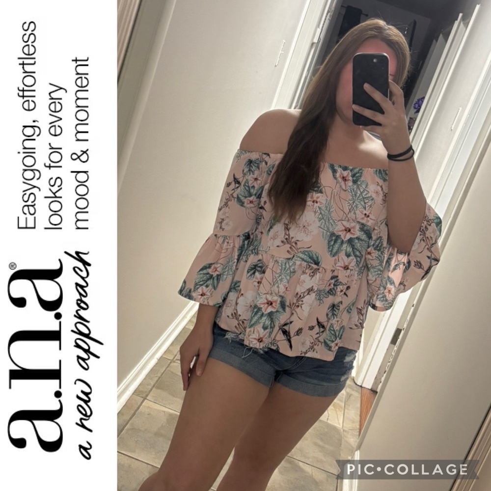 🔥🔥 a.n.a Pink Off-Shoulder Floral Blouse 3/4 Sleeve